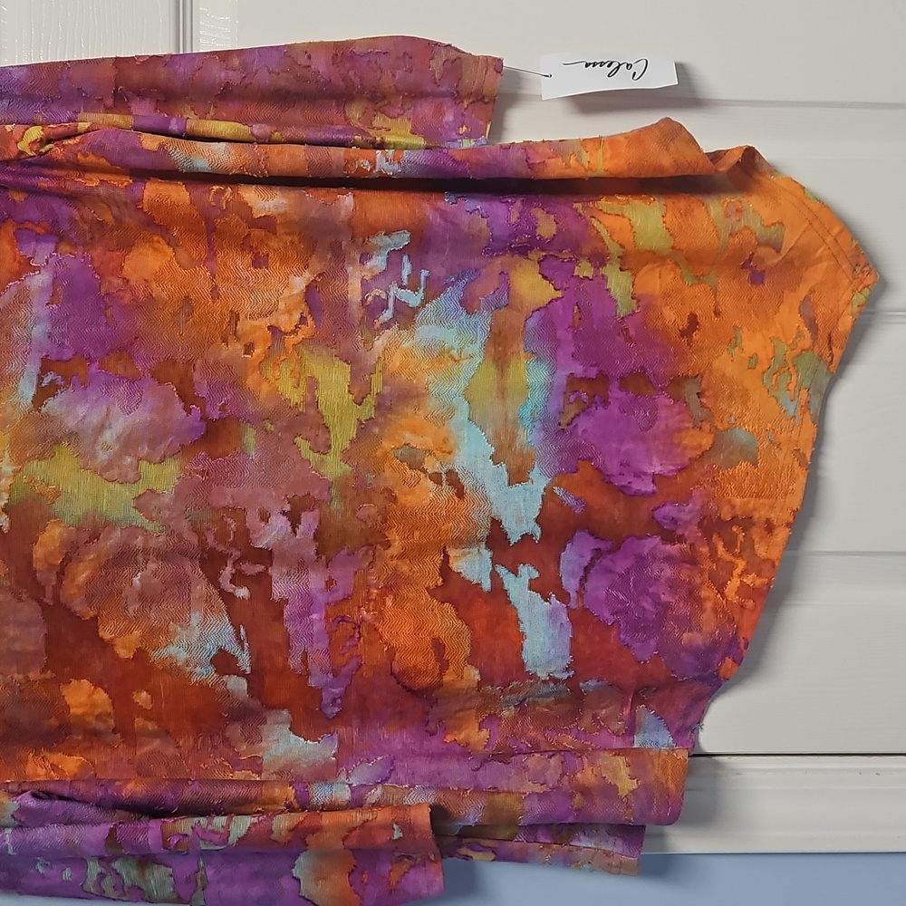 Calessa Burnout Tie Dye Crew Neck Tunic W/Asymmetric Hem: Orange Multi:Size- 1X - Picture 3 of 14